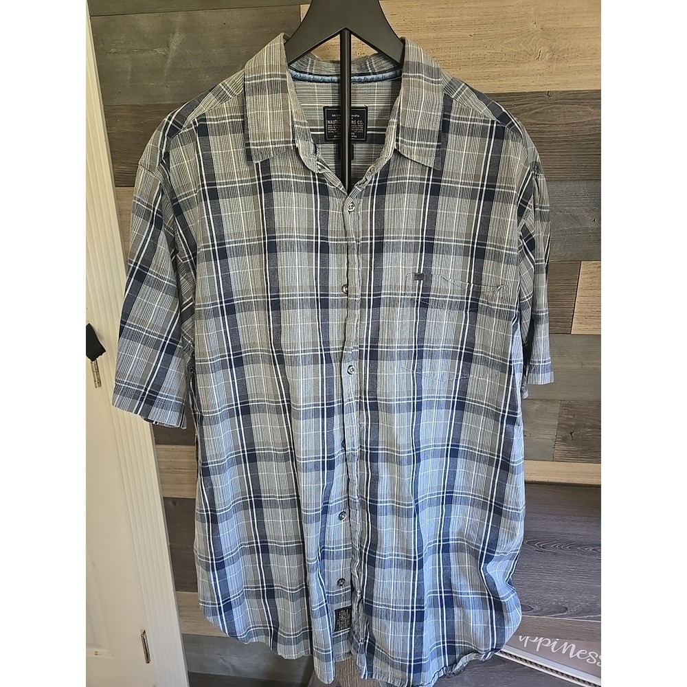 Nautica Jeans Co Mens Striped Button Down Shirt Long Sleeve Blue White Size XL